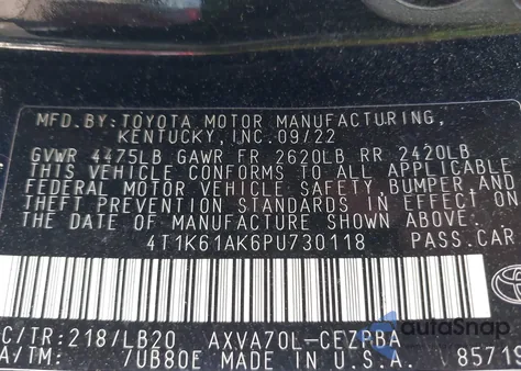 2023 Toyota Camry Xse z USA, uszkodzony, nr VIN 4T1K61AK6PU730118